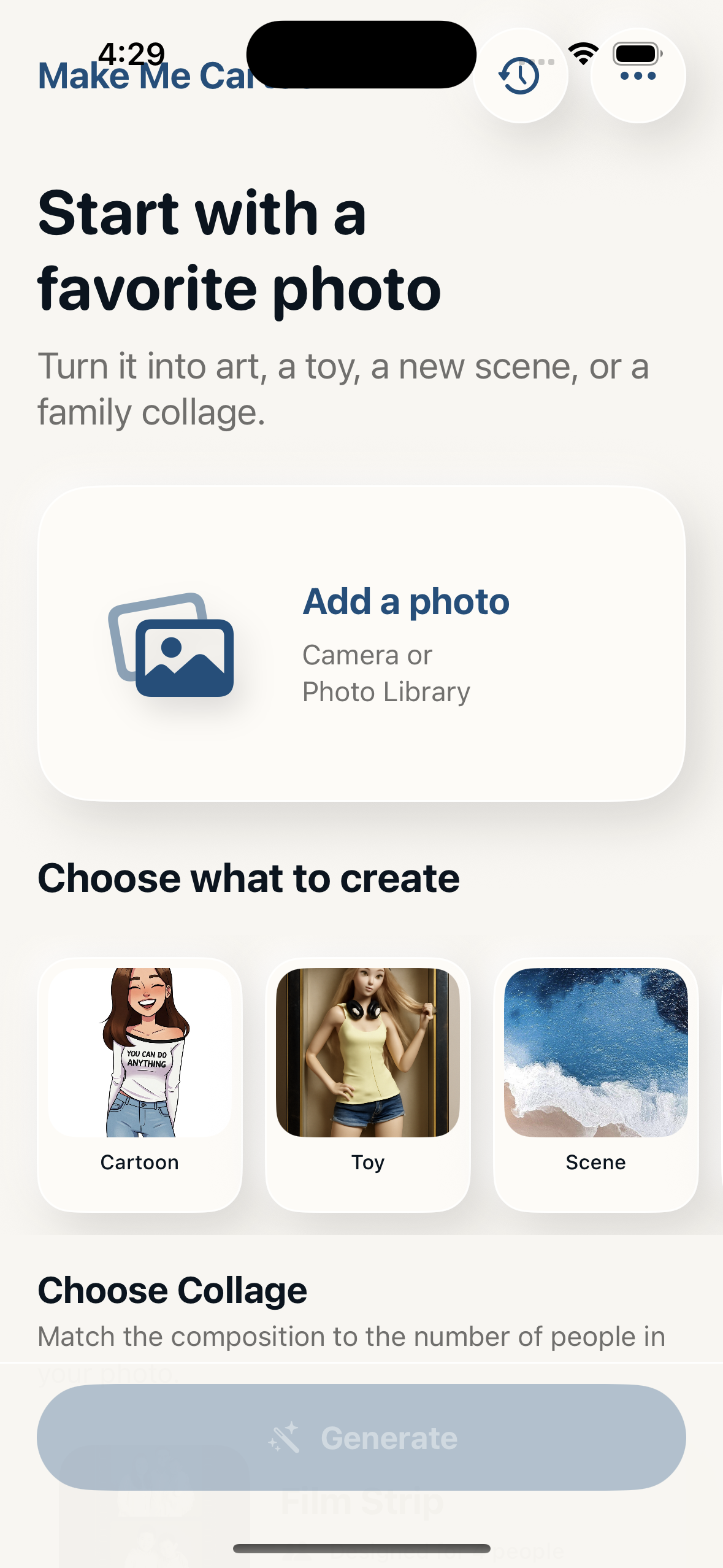 Make Me Cartoon creation screen on iPhone